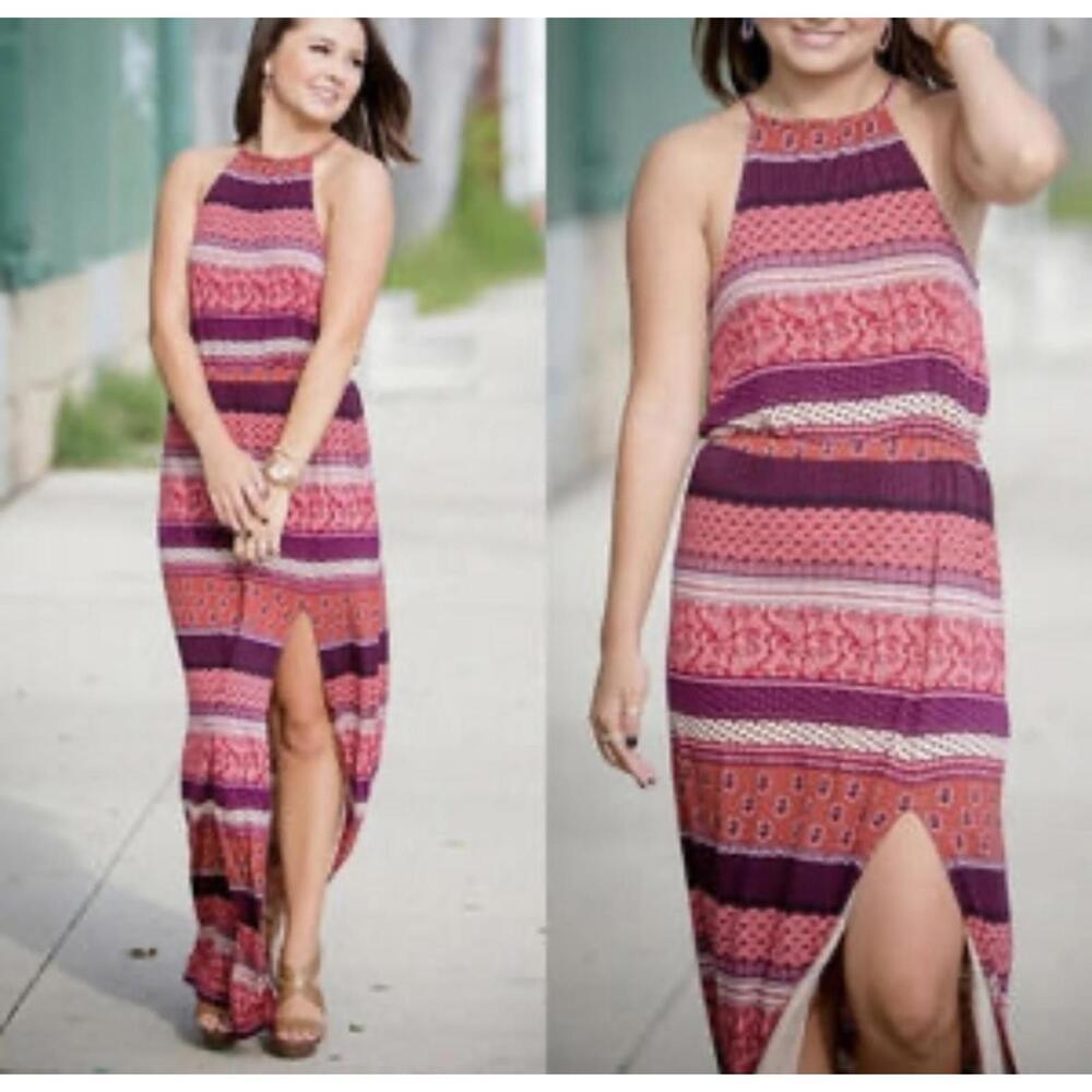 AMERICAN EAGLE pink burgundy pattern maxi dress